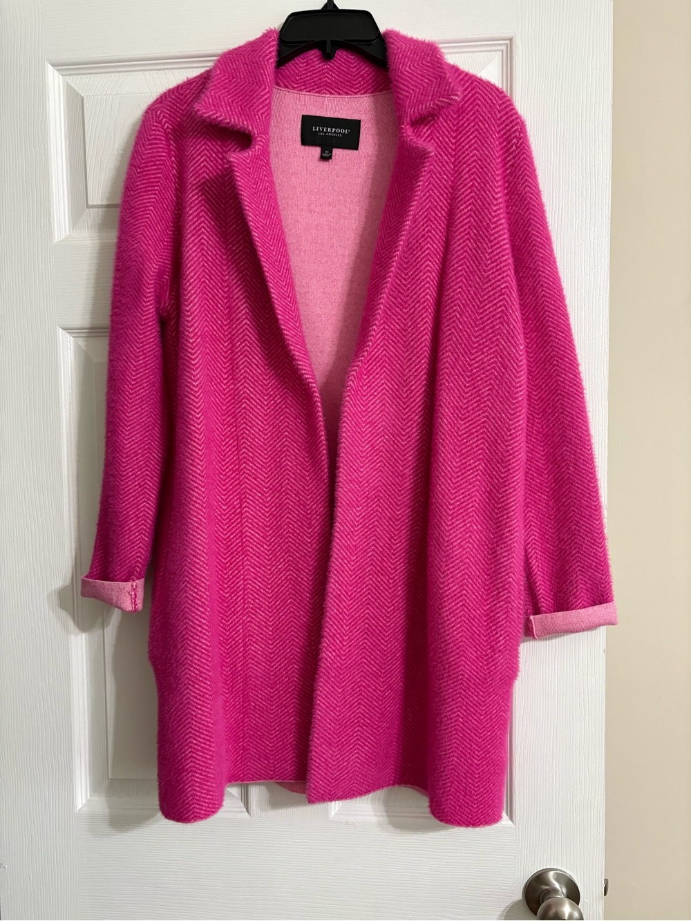 Liverpool Los Angeles Pink Herringbone Open Front Coatigan Sweater XS